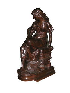 BARBEDIENNE BRONZE OF MIGNON SGND AIZELAN(1776): Tremendous beauty is evident in this original rich dark patina bronze sculpture entitled "Mignon" with Barbedienne foundry mark, as well as Reduction mark, artist signed Aizelen and dated 1880 of love