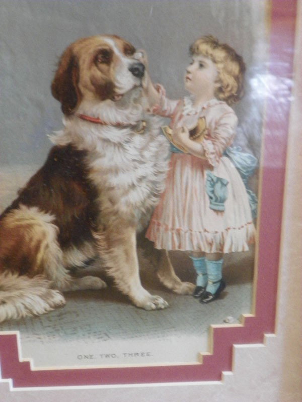 4 PRINTS LOT VICTORIAN LADYS, CHILD W/ DOG ETC 2270 - 4