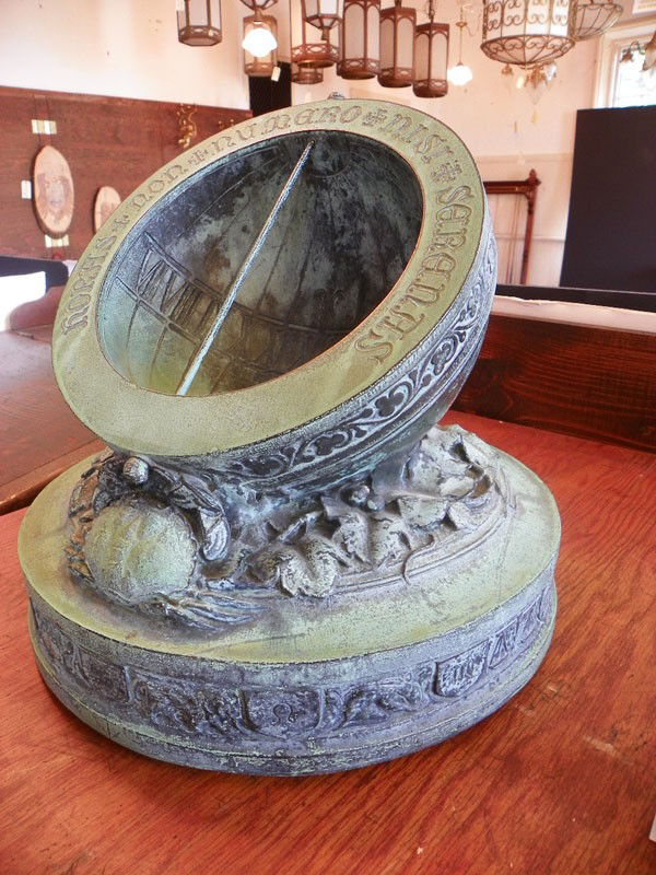 JOHAN SELMER LARSEN ROMAN BZ WORKS BZ SUNDIAL 1513: This piece truly belongs in a museum! This original patina bronze sundial is signed by World renowned artist John Selmer Larsen & marked with foundry mark of Roman bronze works, features ram head with