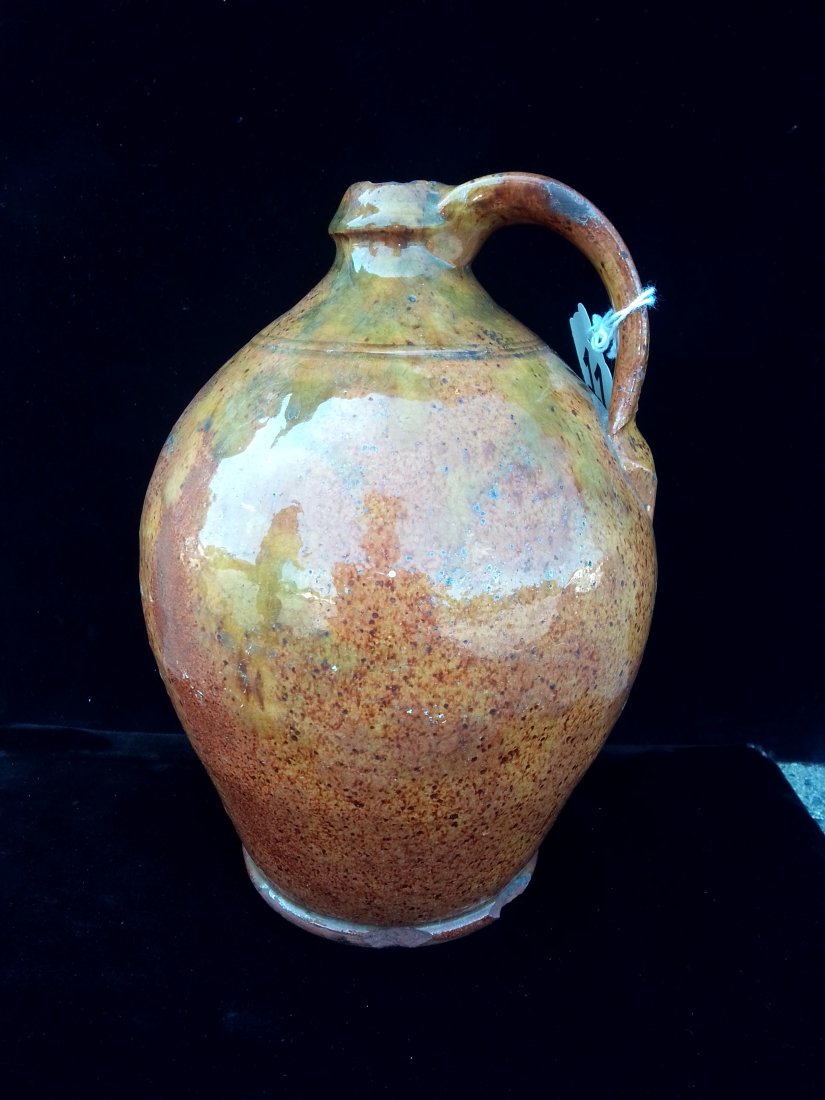Great antique salt glazed stoneware jug red / browns moonshine jug (1 of 5)