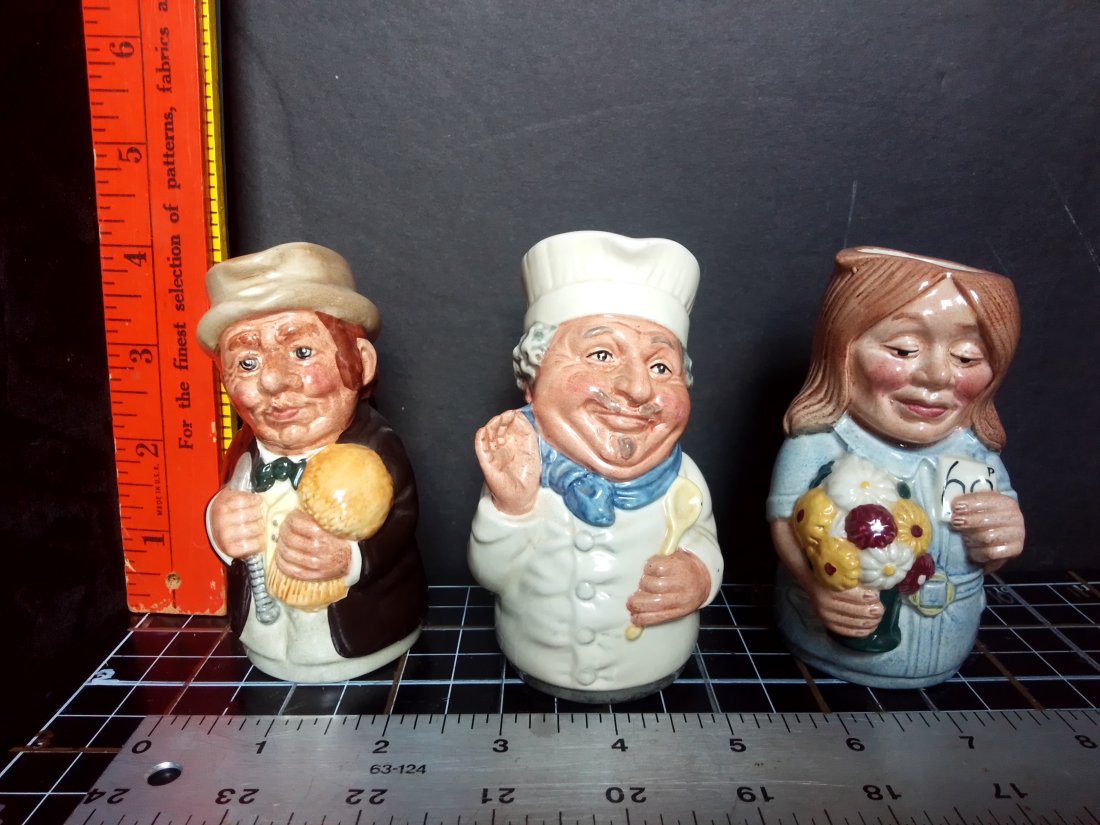 3 Royal Doulton Toby mugs creamers- Chef, Farmer & Florist: 3 Royal Doulton Toby mugs creamers- 1986 Chef, 1983 Farmer & 1986 Florist