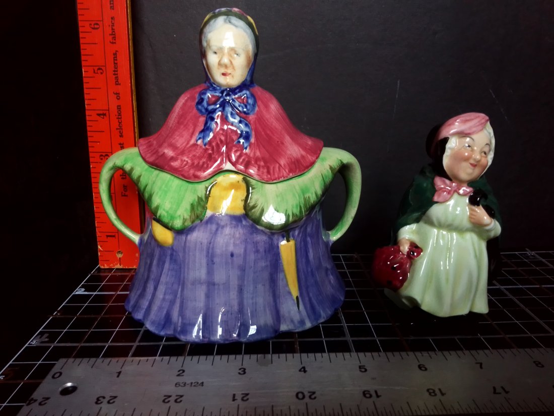 Royal Doulton Sairey Gamp figurine and English mother Hubbard style covered jar (1 of 6)
