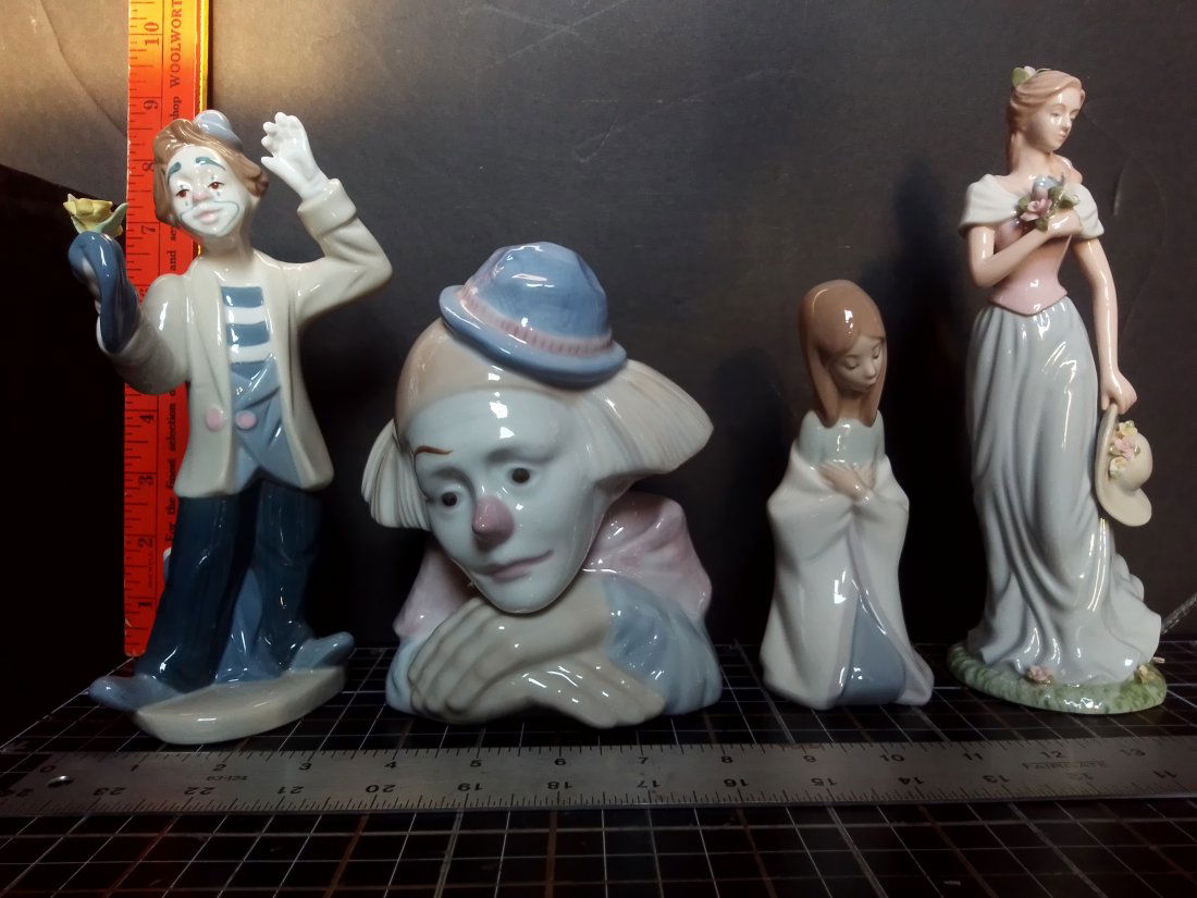 4 porcelain figurines, lladro, Avon, Paul Sebastian & clown bust pastel colors (1 of 6)