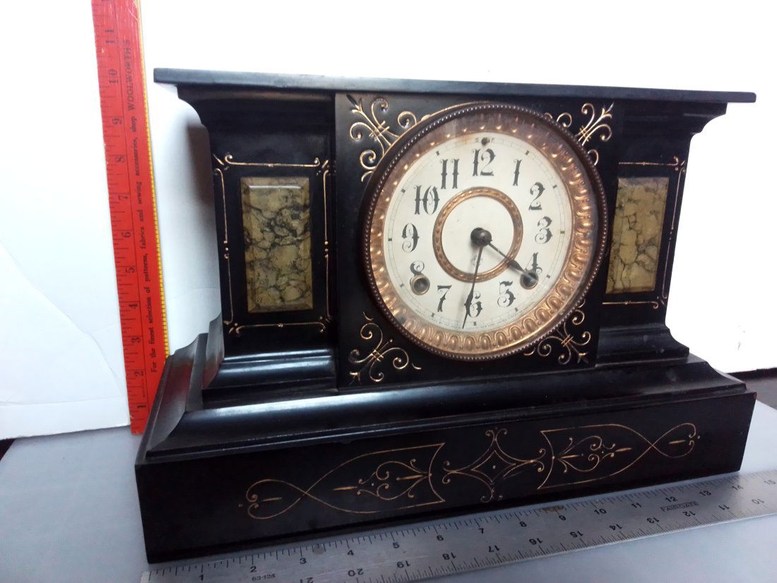 Antique pat. 1882 Ansonia New York mantle clock, 1/2 strikes on gong (1 of 13)