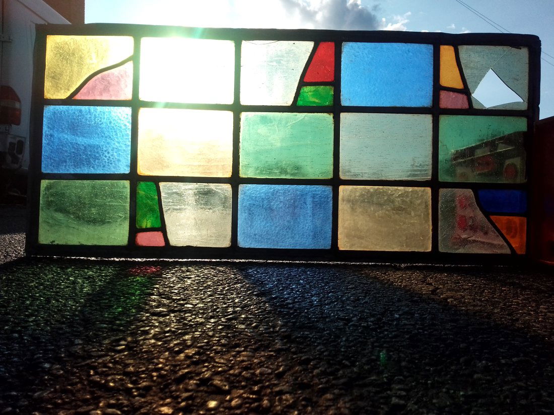 Antique multi-colored leaded stained glass window 39 1/2" x 18" (1 of 5)