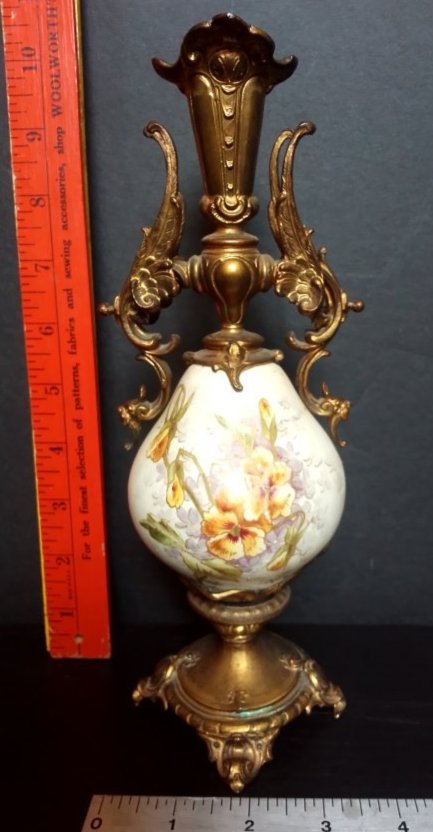 Antique Renaissance Victorian gold Dora'bronze Griffins and floral painted porcelain candlestick (1 of 12)