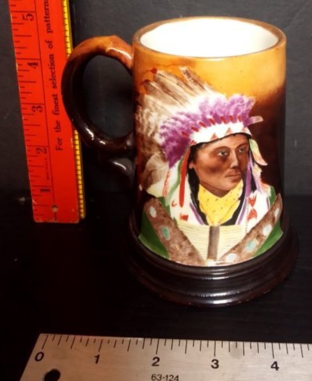 Antique Jean Pouyet Limoges mug with Indian Chief also signed H. K. Knowlton (1 of 7)