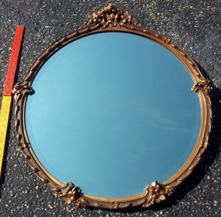 Vintage early 2oth century near mint gold framed round beveled glass mirror 29" x 27" (1 of 9)