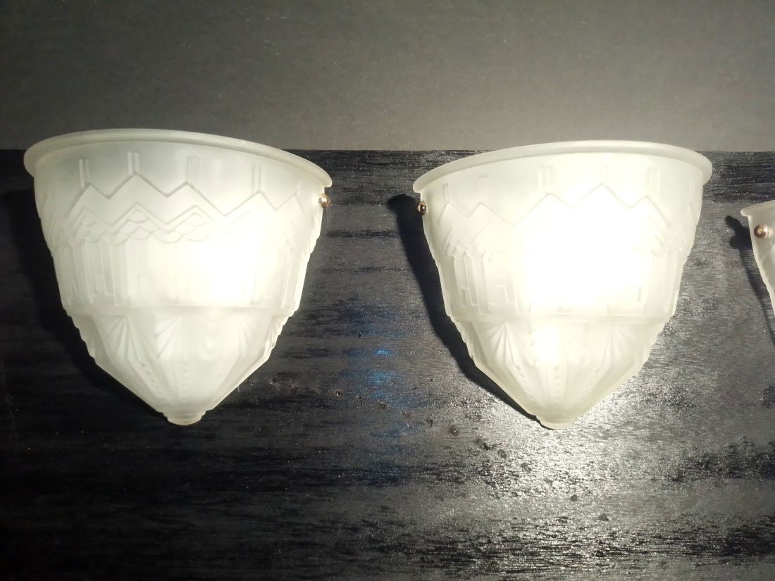 #2 of 7 Pair of Hudson valley MCM art deco wall sconces w/ frosted lalique style shades (1 of 8)