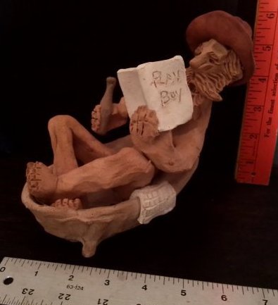 MCM hand signed Tom Schoolcraft sculpture of man in tub reading Playboy drinking a beer (1 of 7)