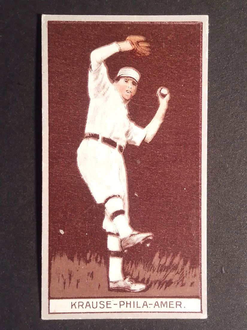 1912 T 207 Vintage baseball card, Harry Krause, Brown background Recruit back (1 of 2)