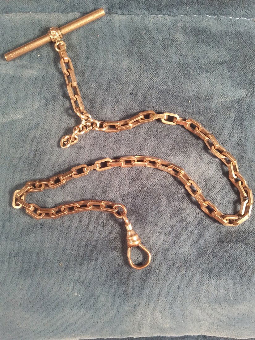 Antique gold chain link watch fob HDM & Co. square Anchor chain style 14" long (1 of 5)