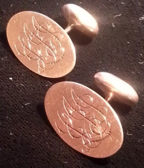Antique Victorian 10 K rose gold monogrammed cufflinks, .17 troy ounces (1 of 7)