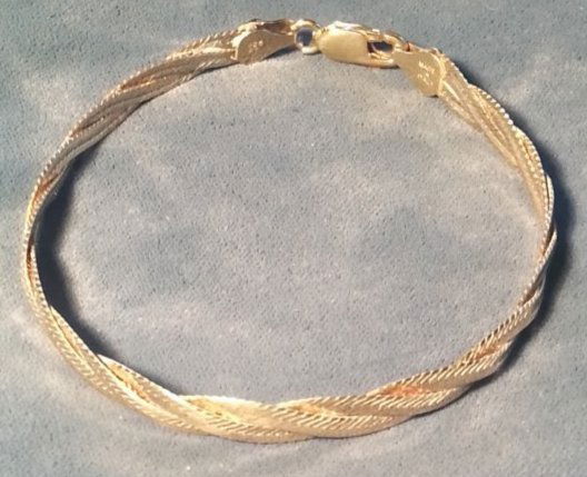 Gold over 925 Sterling double twist silver stripe herringbone bracelet, PT Italy 7" .185 Troy ounces (1 of 10)