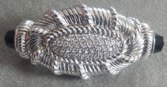 Judith Ripka Art deco 925 Sterling CZ & black onyx pin / brooch w/ hinged back, .405 troy ounces (1 of 9)