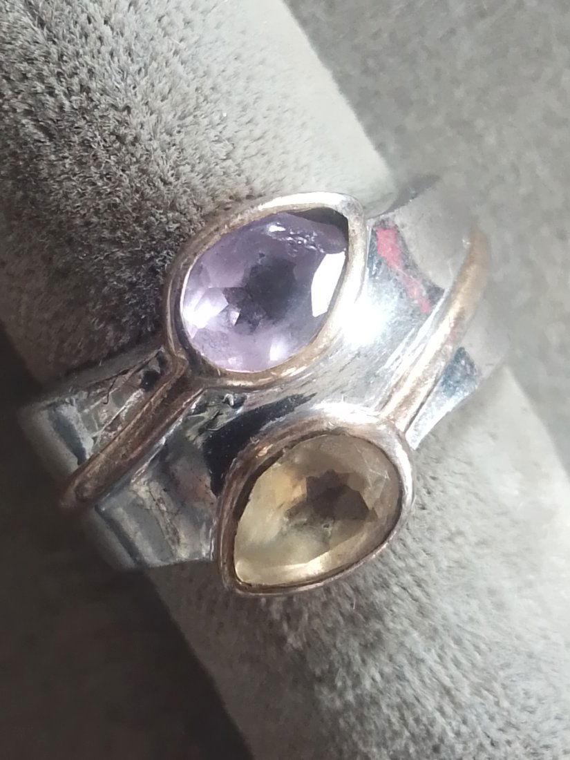 Vintage Seta 925 Sterling modernist ring w/ Amber & purple stones, size 6,  .245 troy ounces (1 of 9)