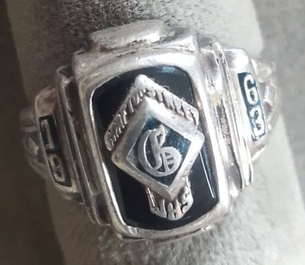 Vintage Art Deco Sterling 1965 Grafton St. Jr high school class ring, size 5.25, .18 troy ounces (1 of 11)