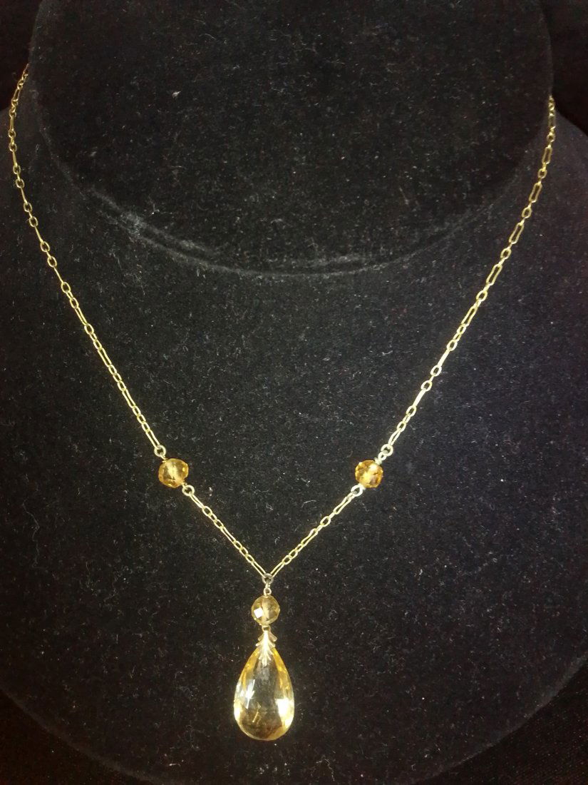 Vintage Speidel 10 K GF gold necklace with Citrine style stones / light amber crystals 16 1/2" chain (1 of 6)