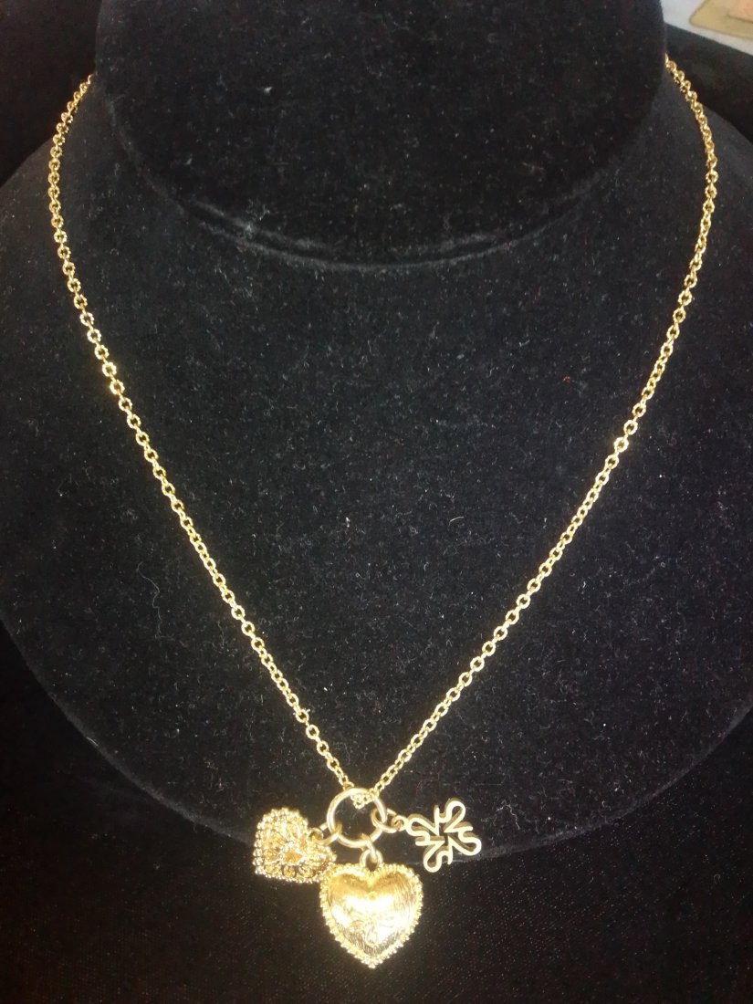 Gold over 925 Sterling necklace with heart & other pendants, marked SAL, 20" chain, .46 troy ounces: Gold over 925 Sterling necklace with heart & other pendants, marked SAL, 20" chain, .46 troy ounces Please note: my opinion to condition may vary from yours and I do my best to note any issues. Please