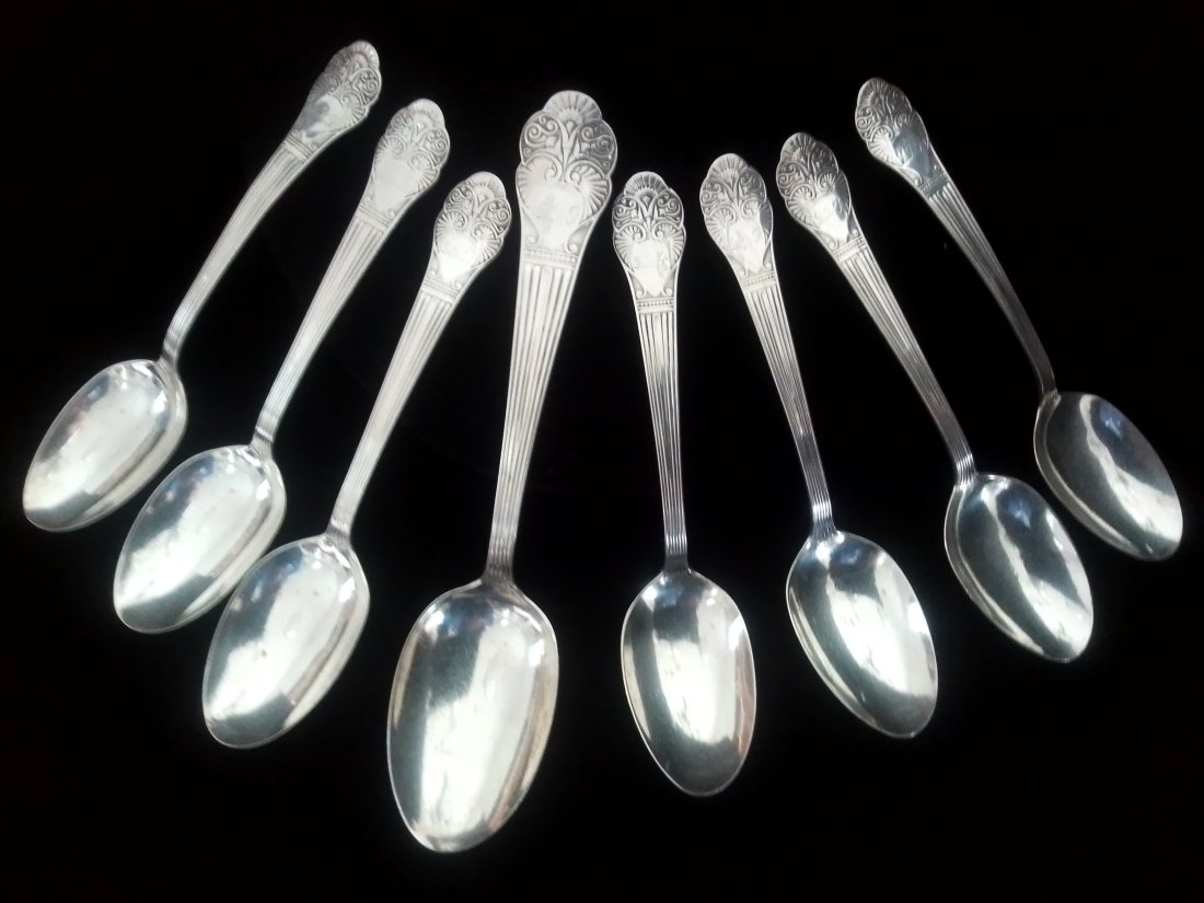 8 Victorian Gorham Sterling spoons Milan pattern, FA Knowlton Worcester Ma. 5.13 troy  ounces (1 of 18)