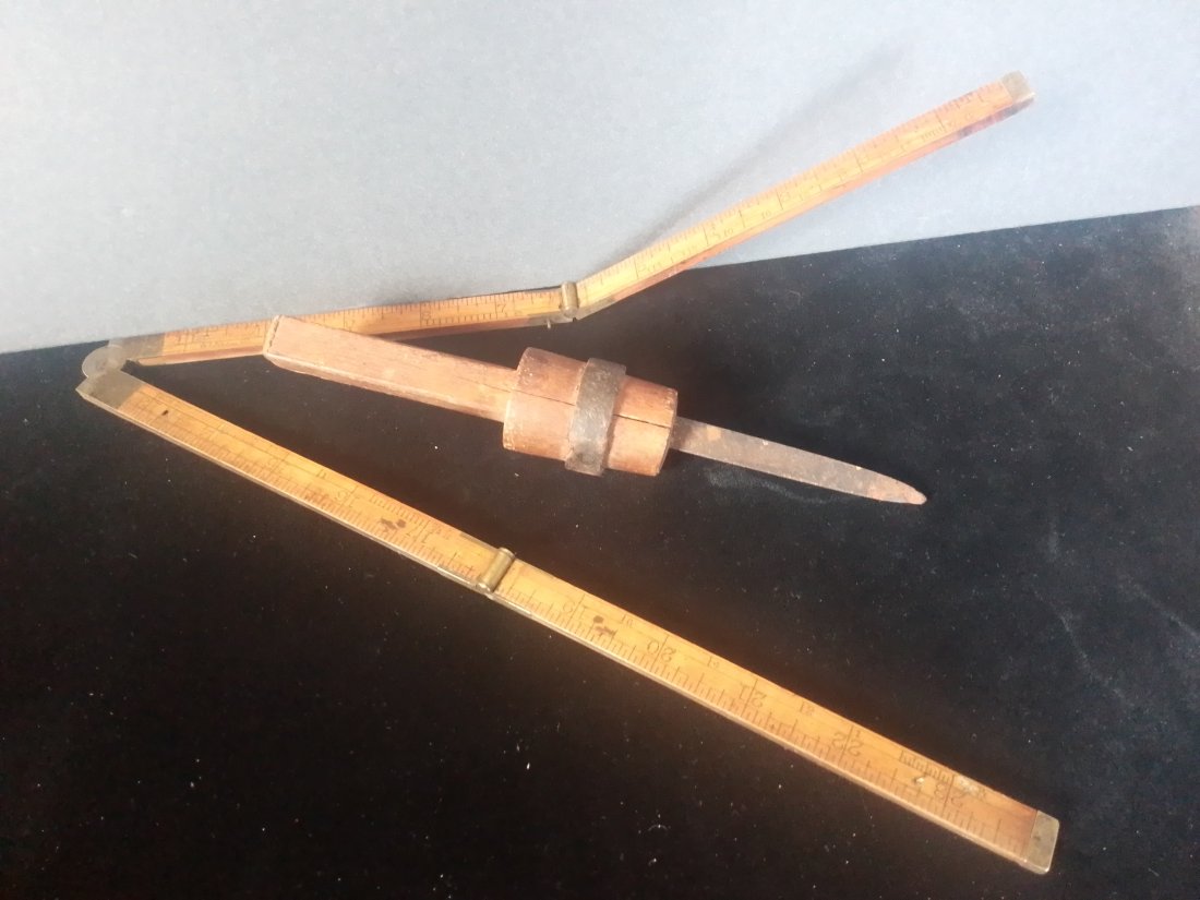 Antique Stanley No. 62 Boxwood 24" folding ruler and Antique 3 sided triangle file (1 of 14)
