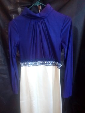 Vintage Int ladies garment workers Union ILGWU violet off-white long sleeve dress beads & pearls (1 of 14)