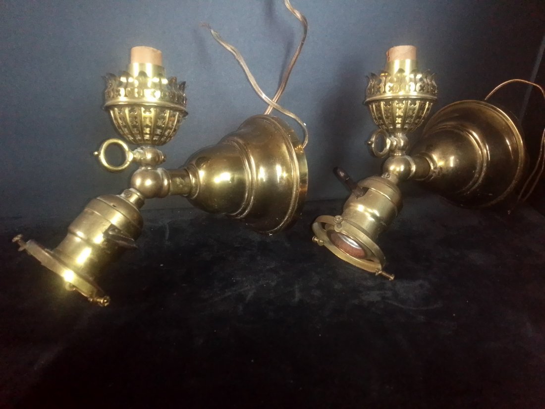 Circa 1900 pair of Gass & Electric wall sconces, electrified. No shades: Circa 1900 pair of Gass & Electric wall sconces, electrified. No shades.