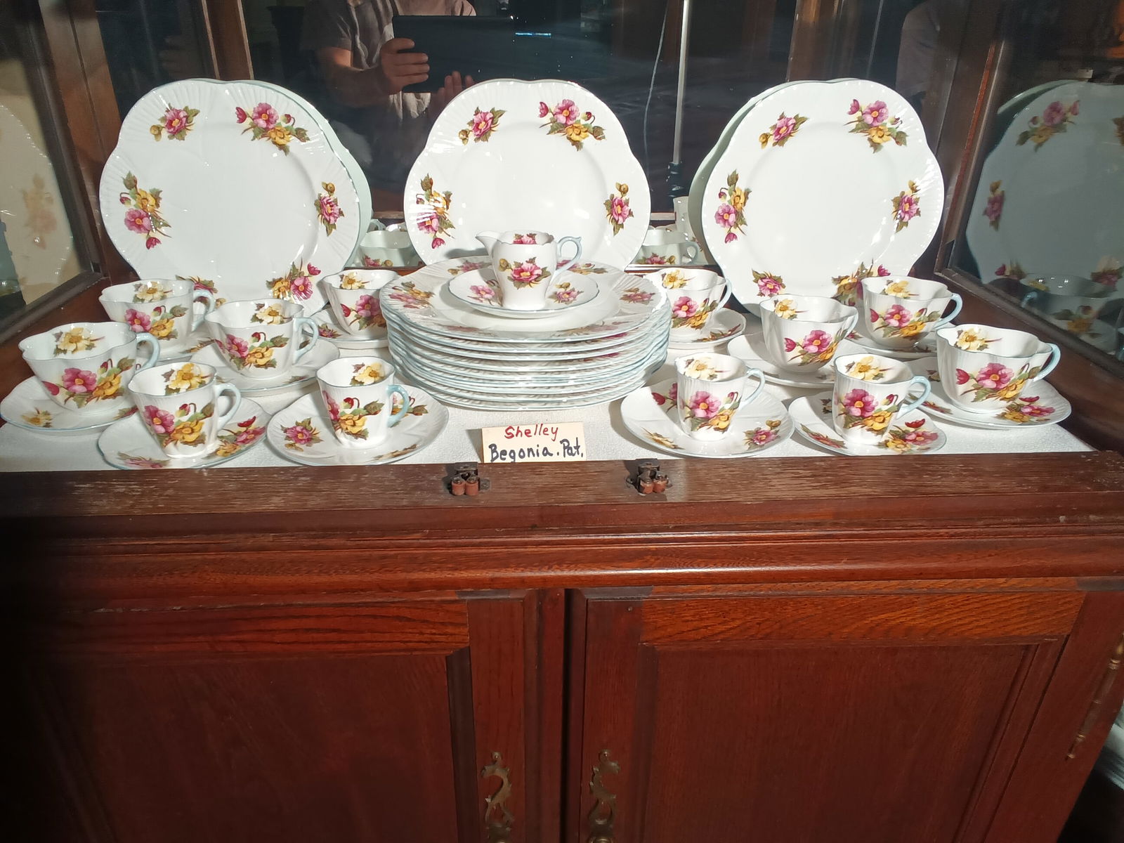 Shelley China lot - 38 pieces, Begonia pattern, demitasse, coffee cups w/saucers & 12 plates (1 of 7)