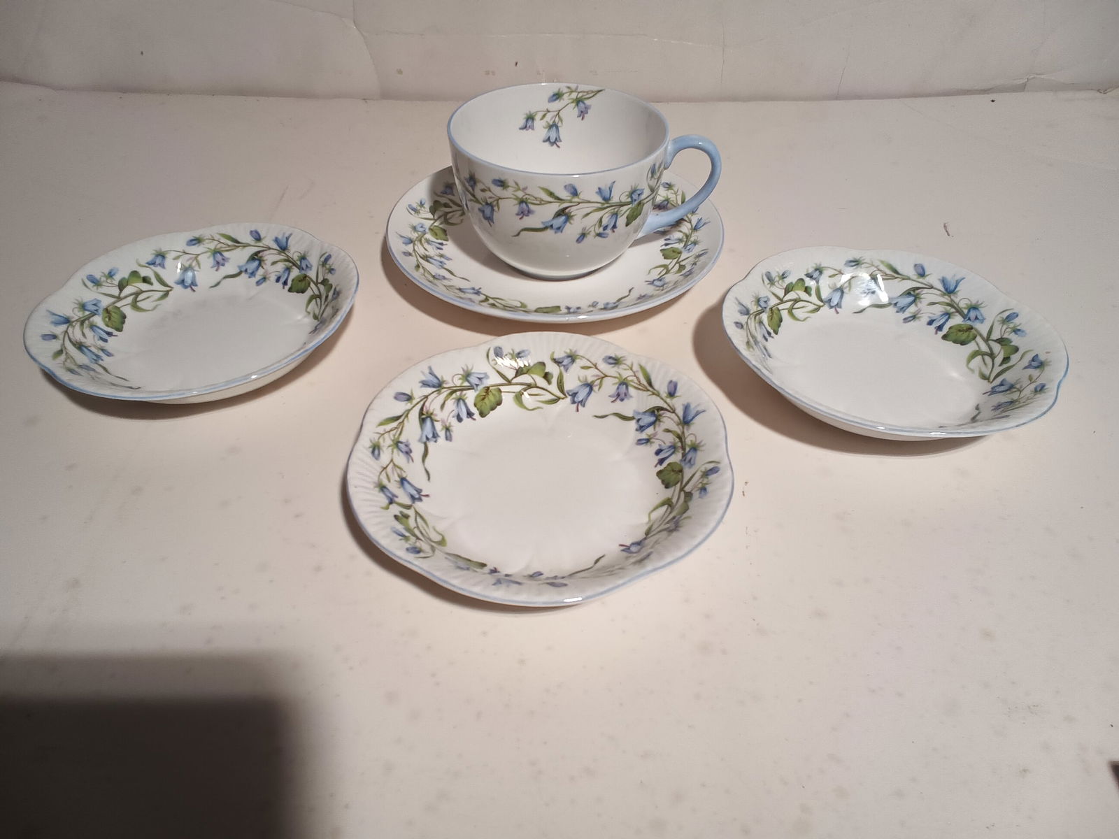 Shelley china lot - 5 pc's, Hardball pattern, mug w/ saucer & 3 small bowls (1 of 6)