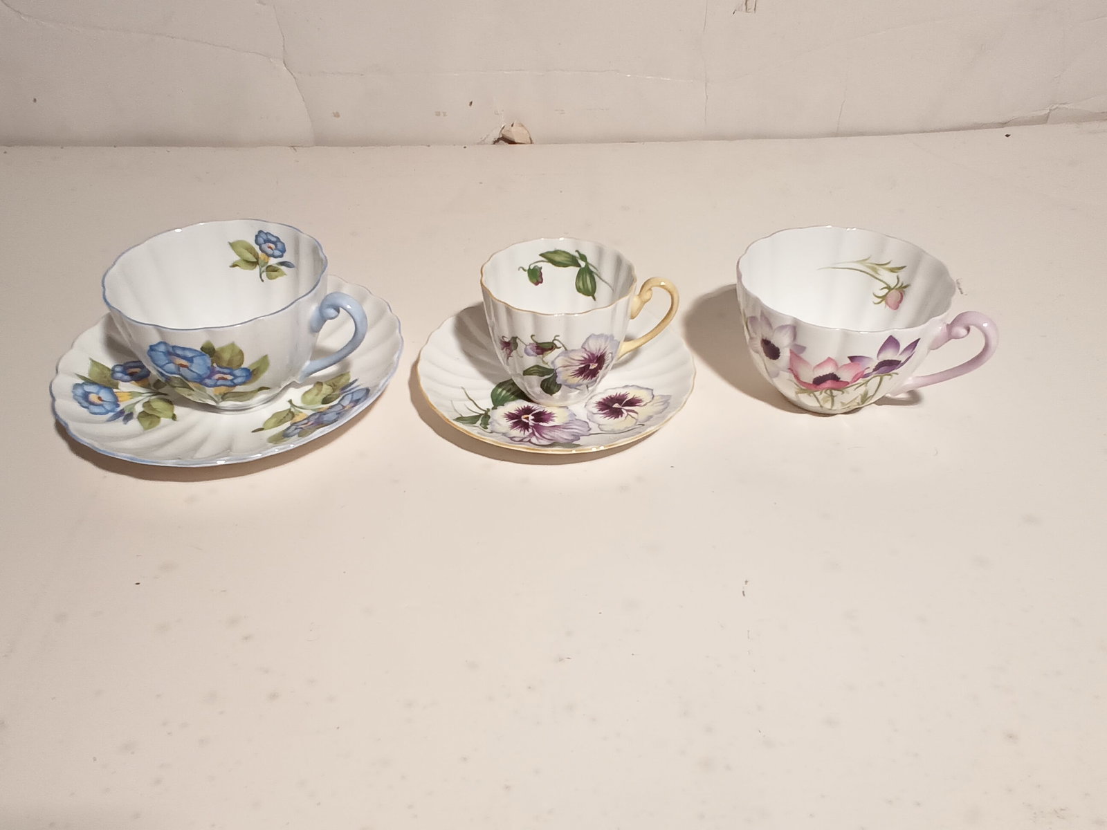 Shelley china lot - 5 pc's, Morning glory , pansy & Wind flowers patterns. Coffee & Demitasi: Shelley china lot - 5 pc's, Morning glory , pansy & Wind flowers patterns. Coffee & Demitasi. The wind flowers cup is missing the saucer. Please help me get to 500 followers so I may be able to send o