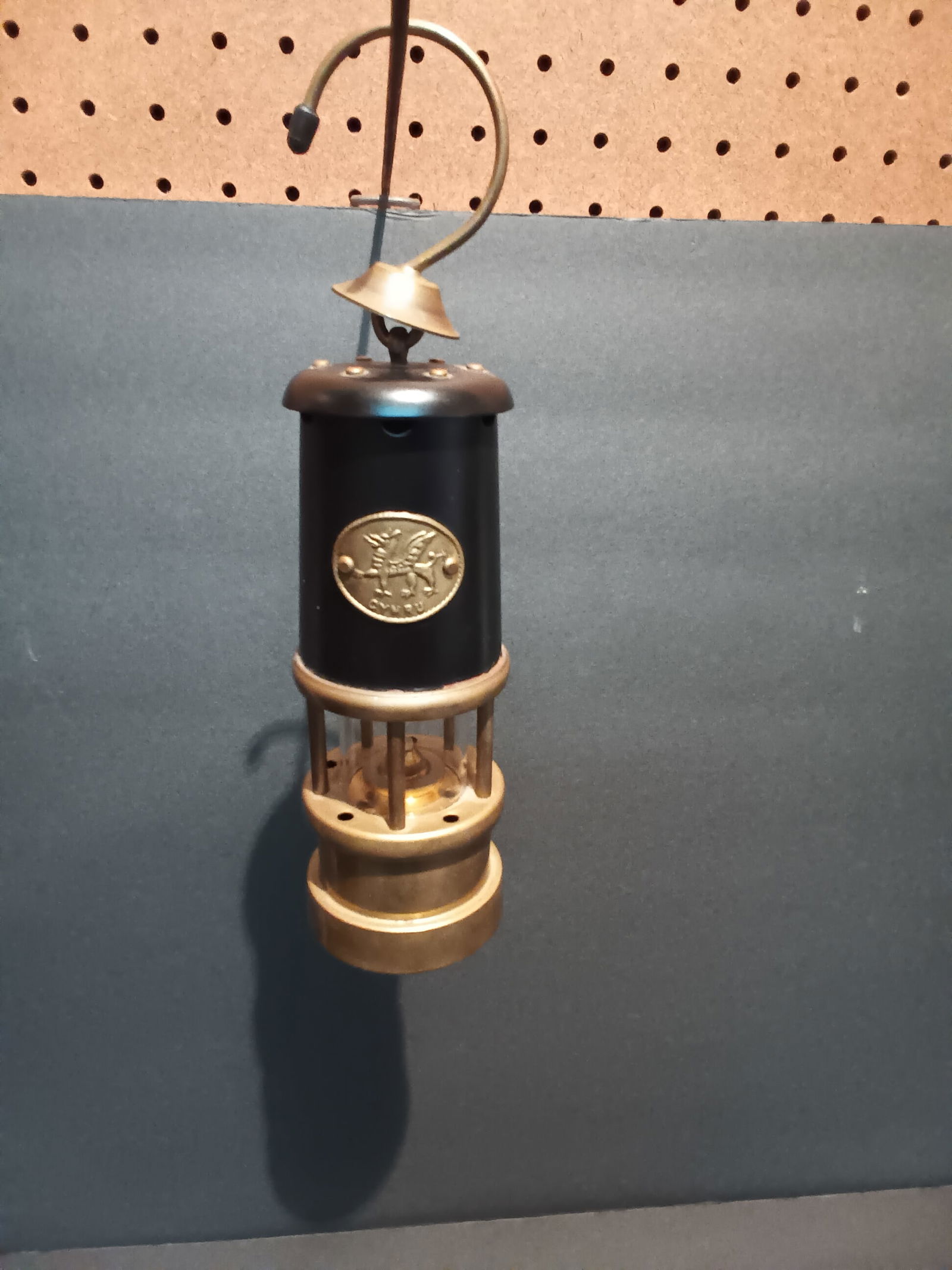 Great bronze & iron Cymro Miner's lamp With winged griffin Near mint UK 9 1/8" high x 2 1/2" dia. (1 of 6)