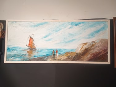 Vintage Palette knife oil on canvas seascape painting signed Homer Costello (1899-1977)