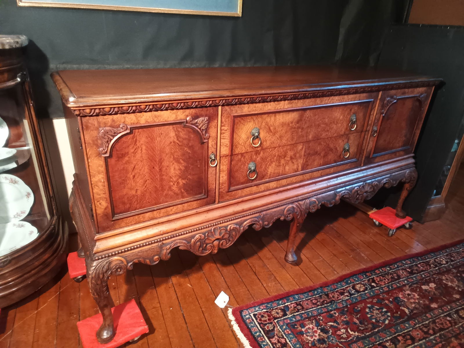 Berkey & Gay Walnut Sideboard, Elm & Maple Burled w/ lion head pulls The Belmore (1 of 12)