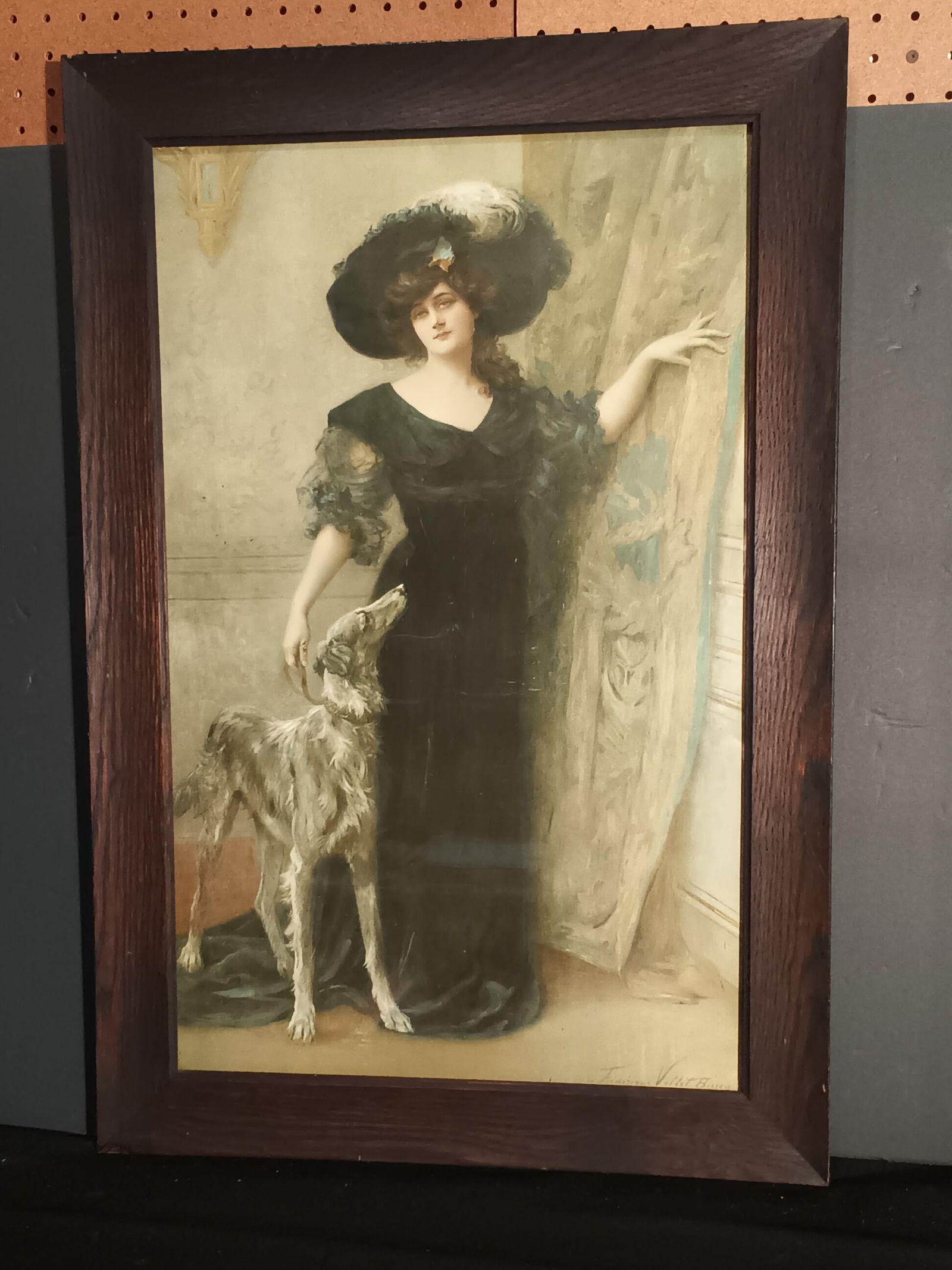 Victorian framed print of woman w/ dog Frederique Vallet Bisson - The Departure Circa 1900 (1 of 8)