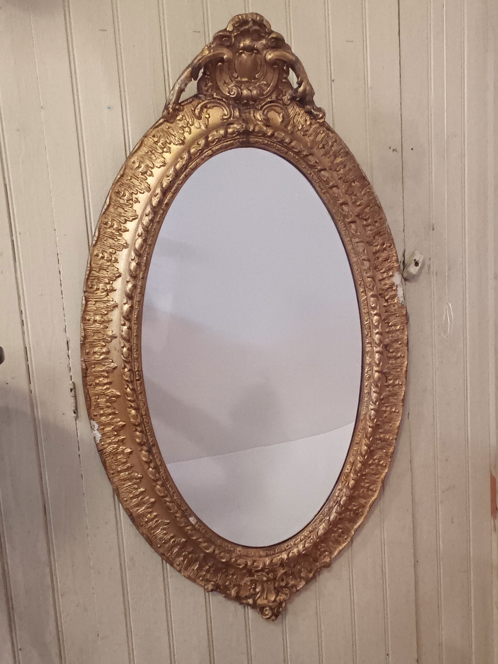 Elegant Antique Gold leaf framed Victorian oval wall mirror 43" x 25" (1 of 9)
