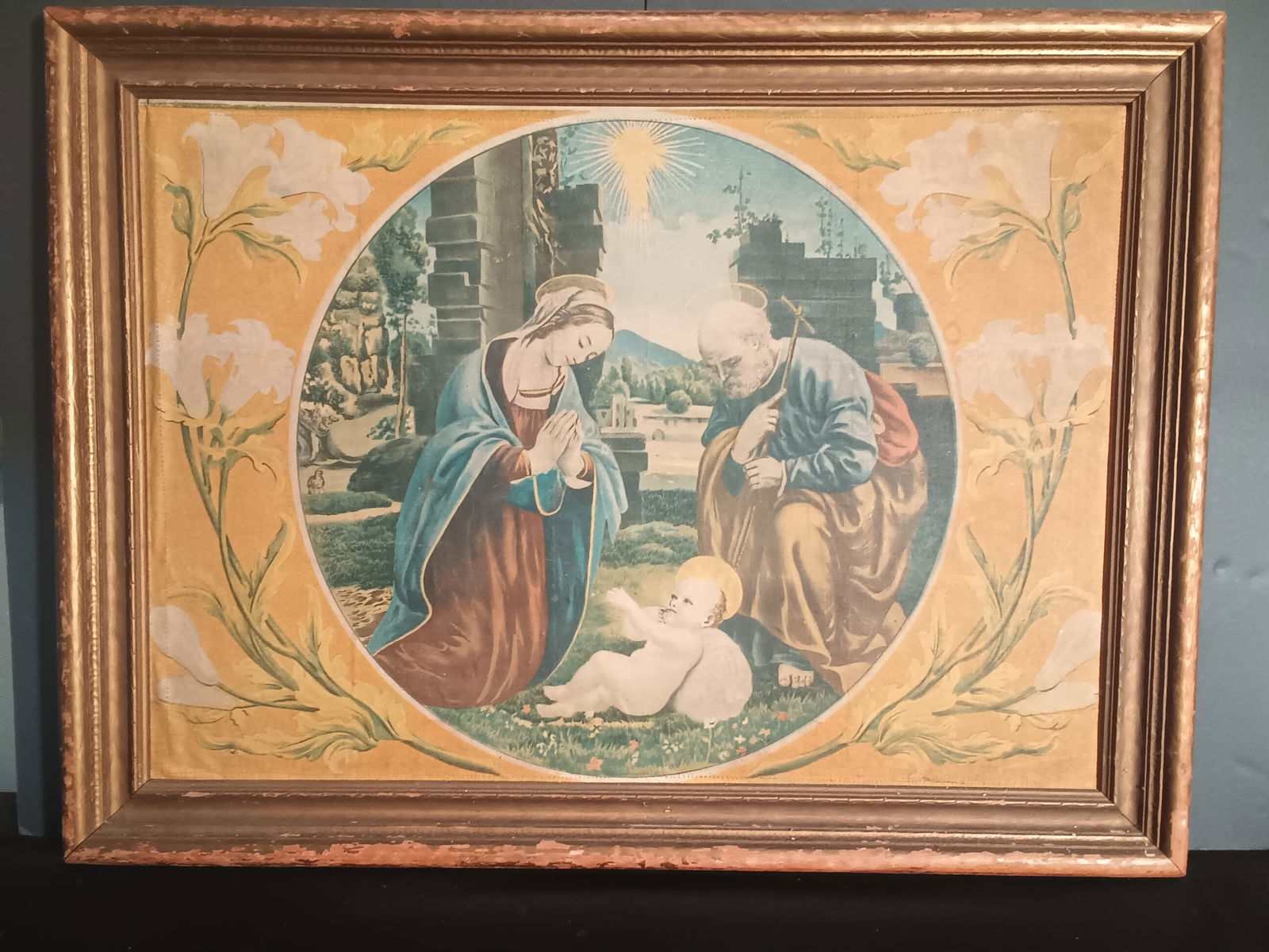 Antique framed lithograph signed A. Bursari - Birth of Jesus in Bethlehem, The Nativity (1 of 17)