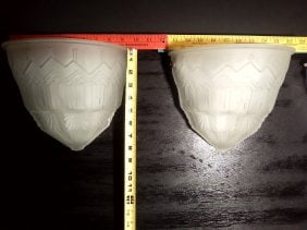 #4 of 5 Pair of Hudson valley MCM art deco wall sconces w/ frosted lalique style shades (1 of 7)