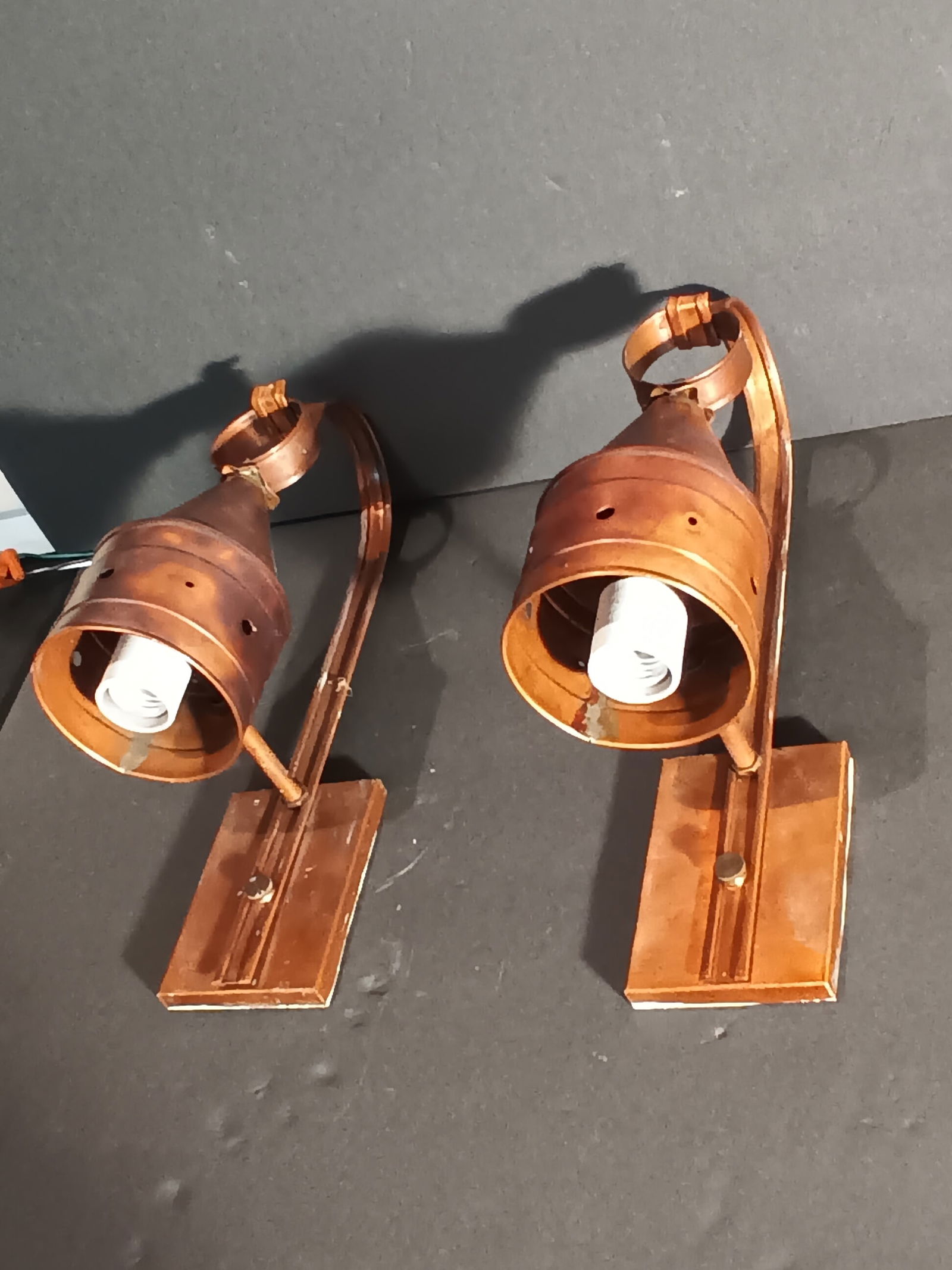 Pair antique all copper arts and crafts / art deco wall sconces hand made (1 of 9)