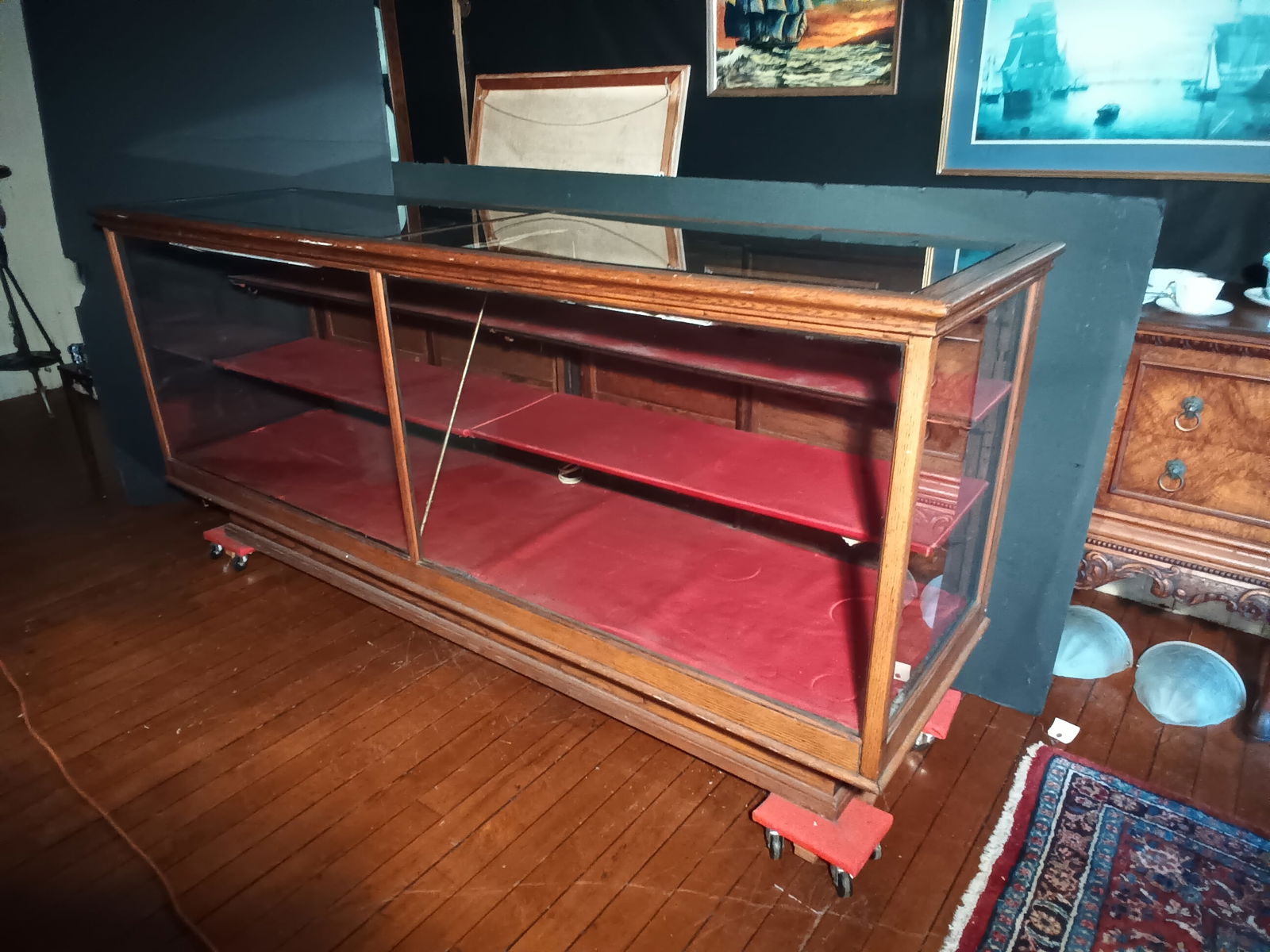 Antique Penny Candy Country store large 8' display case, Oak & Glass w/ 4 sliding doors (1 of 19)