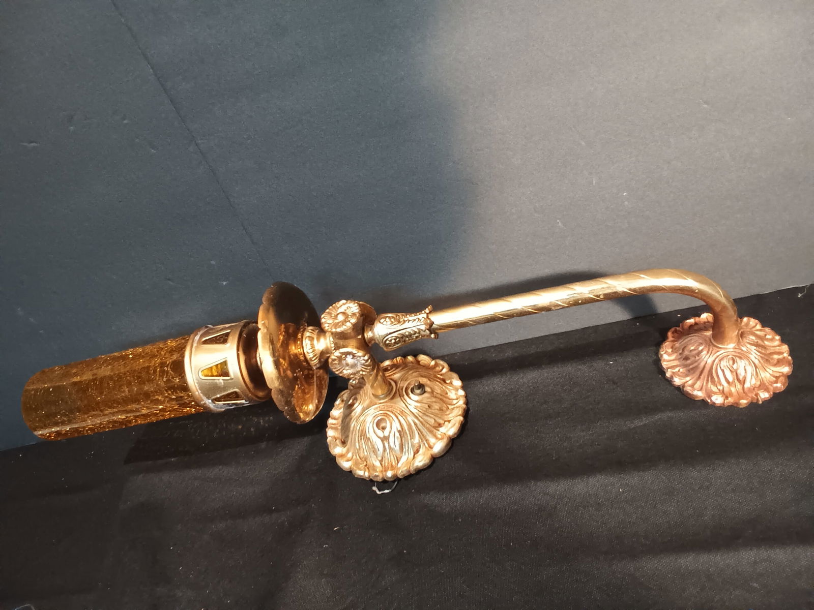 MCM Victorian Style Torch Wall sconce light fixture, Amber Crackle Glass Cylender, 27" L (1 of 8)