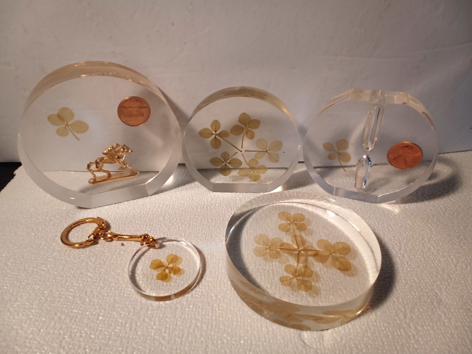 Mid Century Modern Paperweights -  4 Different with 4 leaf clovers, Luck of the Irish (1 of 4)