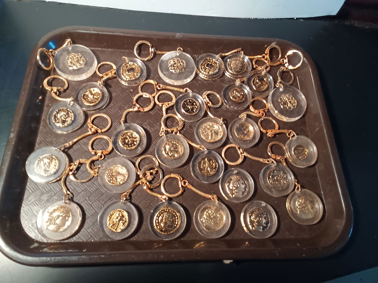 MCM Lucite Bunch of Key Chains with various items, ancient coins etc. (1 of 8)