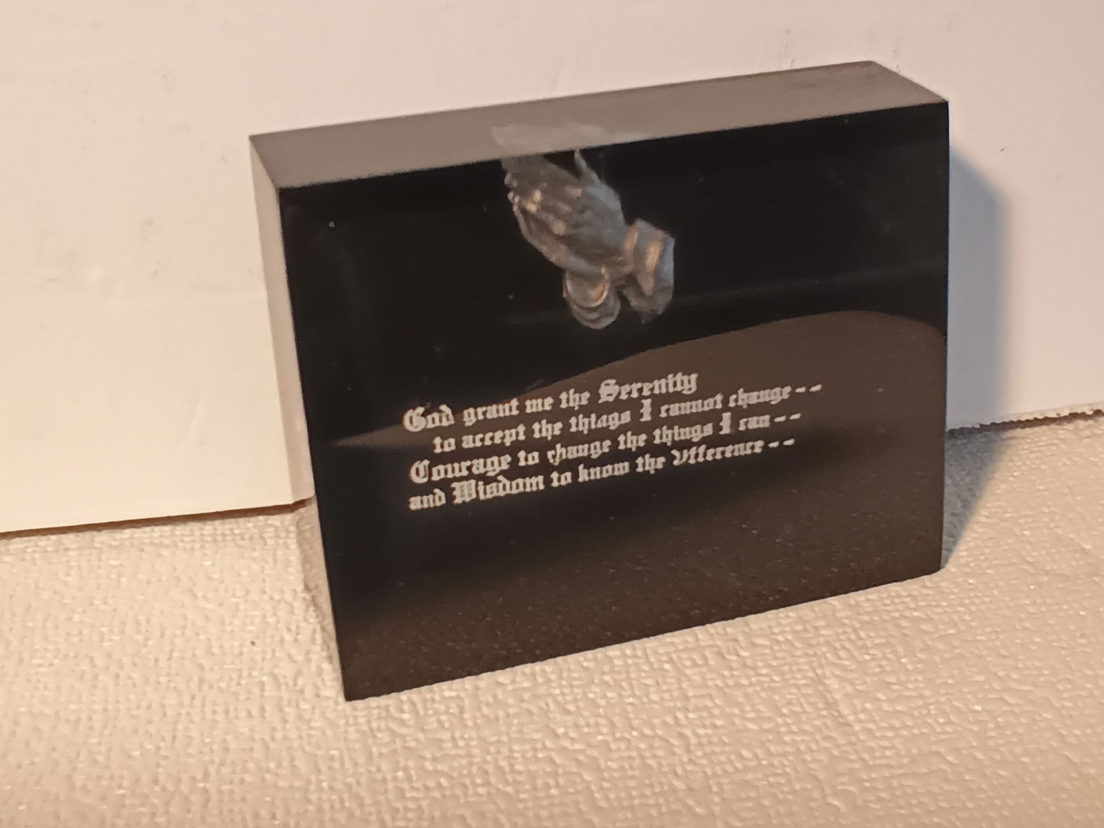 MCM Lucite Paperweights - Serenity Prayer with Praying hands- Thank you all for Bidding-Last Lot (1 of 3)