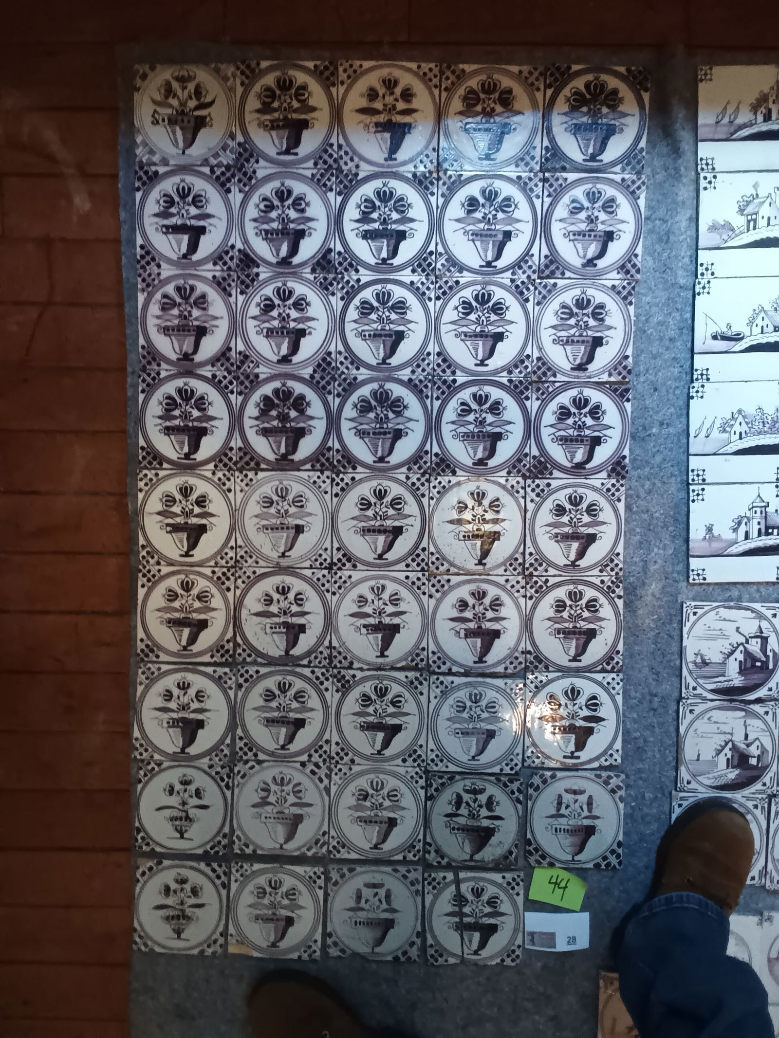 Antique Delft tiles Sepia Manganese flower pots 44 total, 5" square (1 of 8)