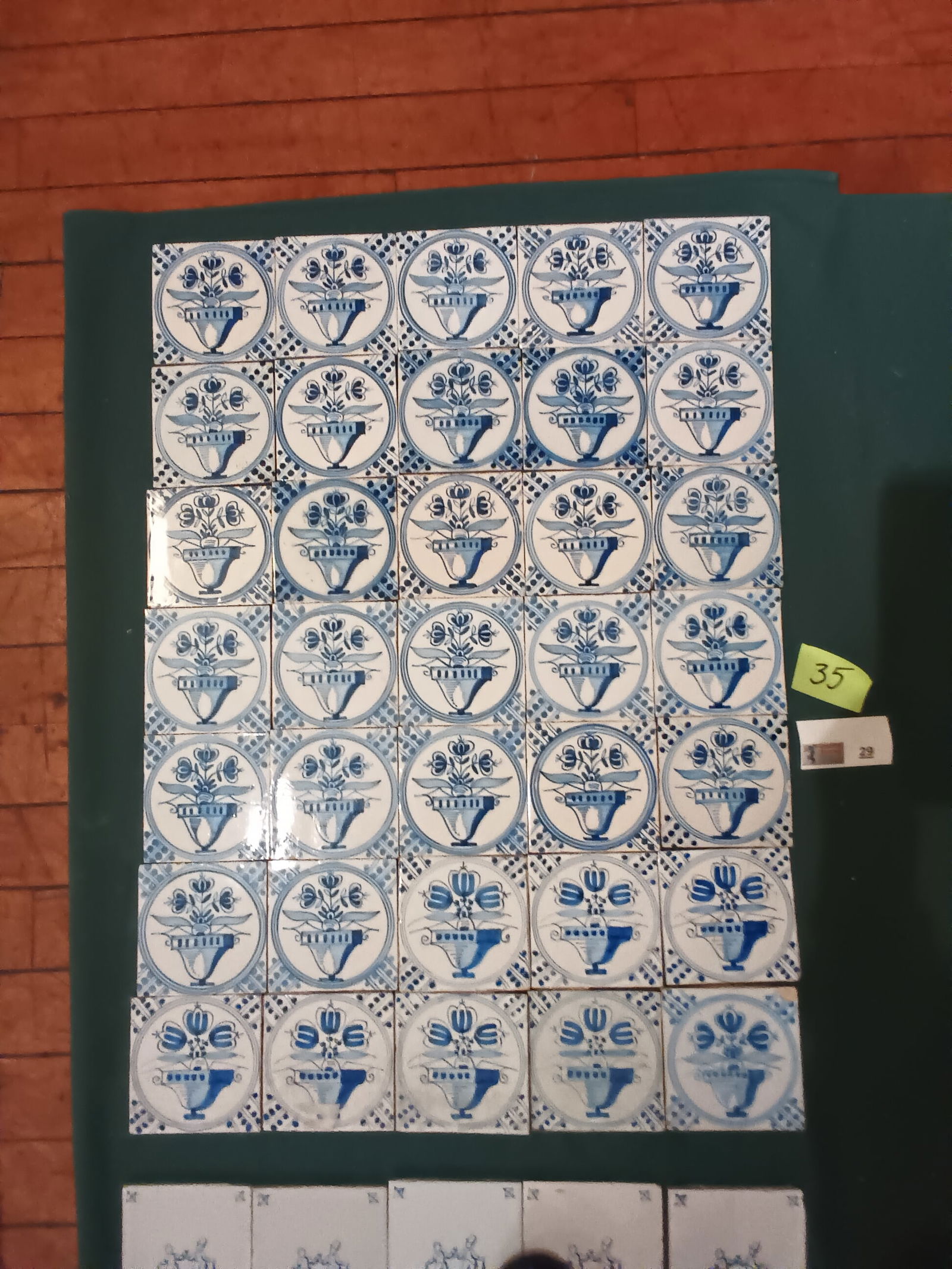 Antique Delft tiles Blue & White 3 Tulip Flower Pot, 35 Total, 5 1/8" square (1 of 8)