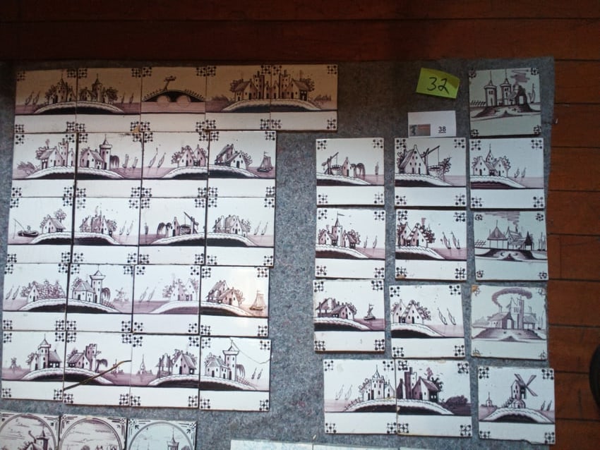 Antique Delft tiles, Manganese Abuting landscapes, 32 total, 5 1/8" square. (1 of 12)