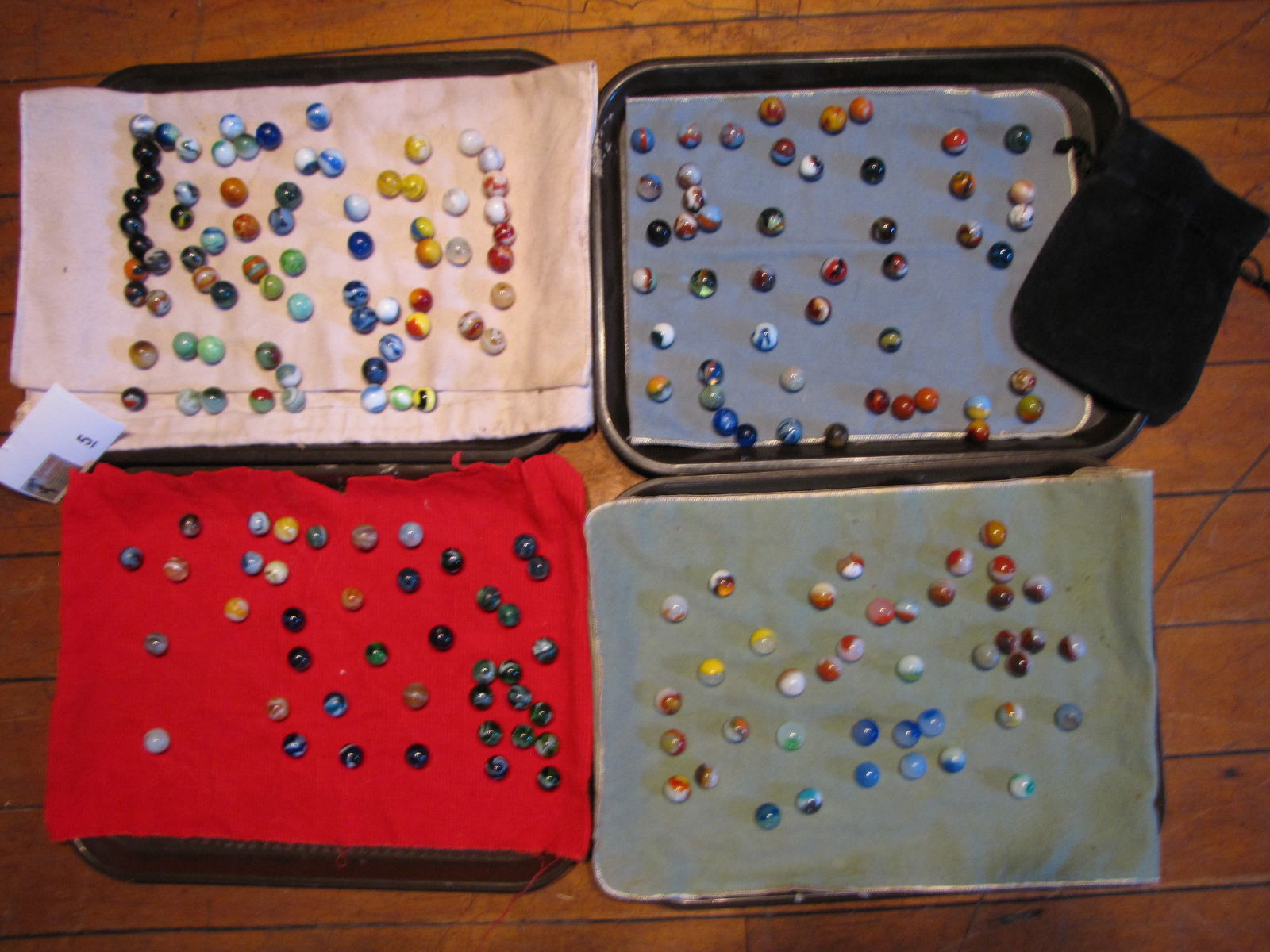 Vintage Glass Marbles - mixed veriety 4 tray lot w/ velvet bag, Agate, Christensen plus GLOWERS (1 of 13)