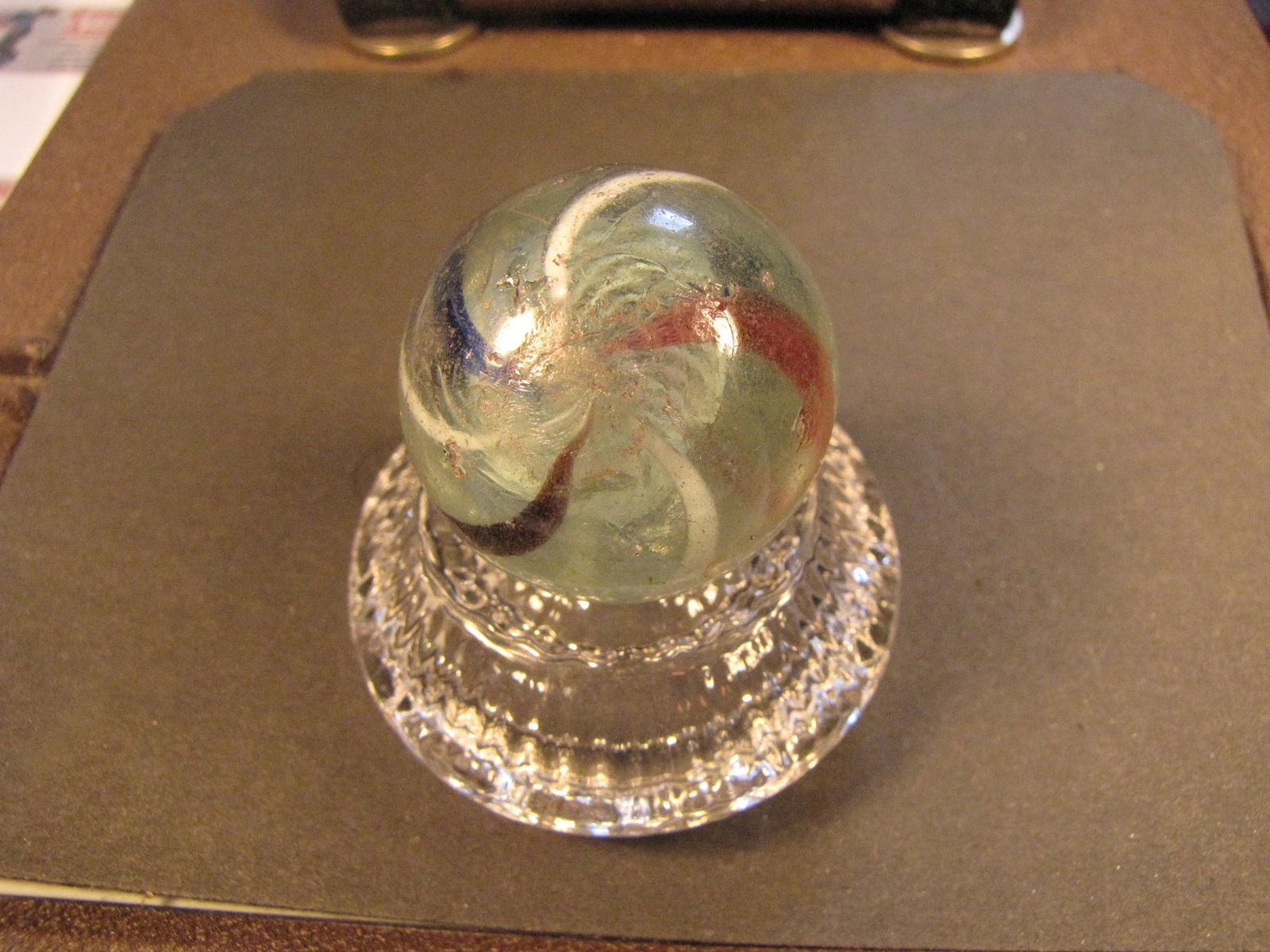 Vintage Glass Marbles - Antique Victorian blown glass German swirl 1 1/16" shooter - GLOWS: Vintage Glass Marbles - Antique Victorian blown glass German swirl 1 1/16" shooter. I only had these marbles left to take photos of and my camera is malfunctioning. I should have these photos posted b