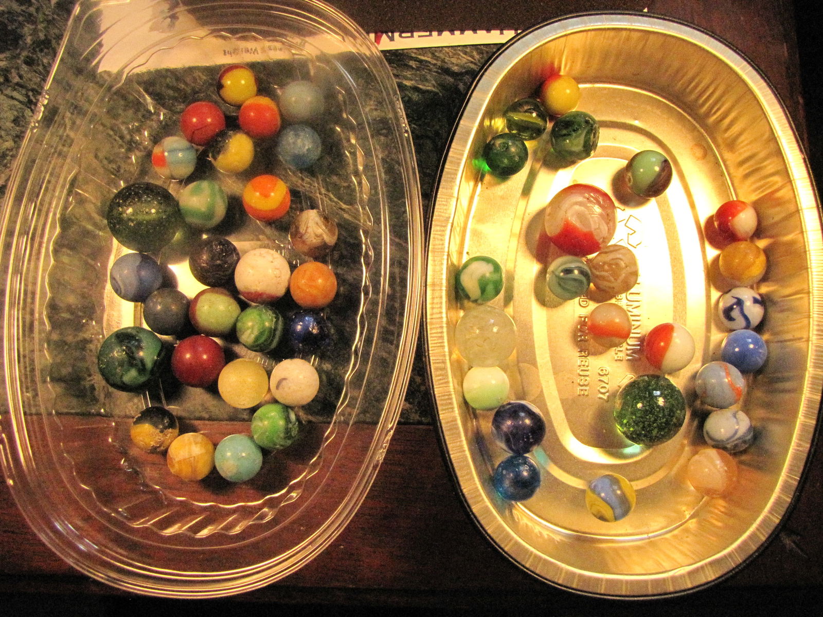 Vintage Glass Marbles - Antique & Vintage lot of worn, well used & chipped, 5/8"-1", GLOWERS: Vintage Glass Marbles - Antique & Vintage lot of worn, well used & chipped, 5/8"-1". All these marbles are worn, nipped or chipped. Chipped in silver container. Worn & nipped in clear container. I onl