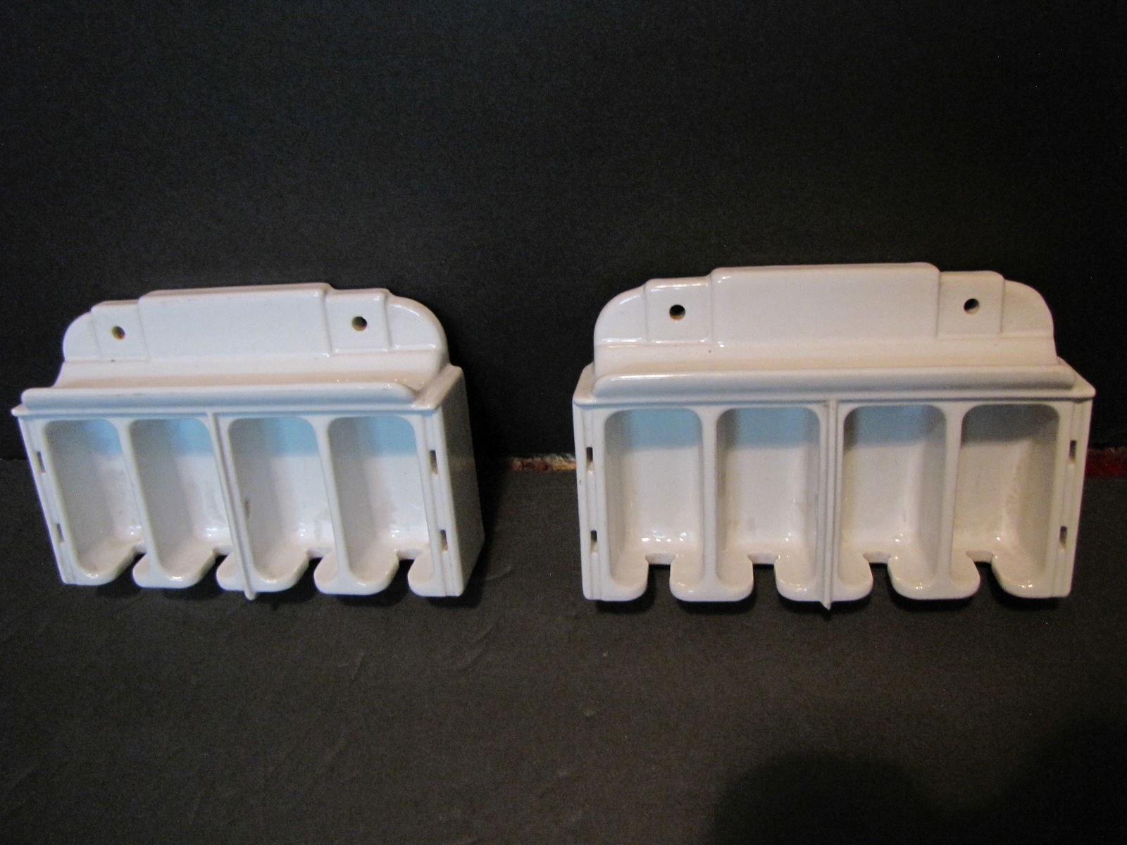 Vintage brand new Old Stock Porcelain Art Deco Toothbrush Holders, Pair (2) in White (1 of 6)